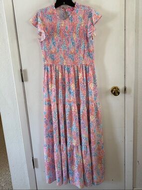 Simply Southern peach pastel pineapple print tiered skirt maxi dress Size Medium